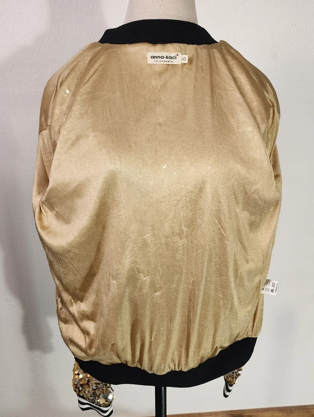 Anna-Kaci Jacket Gold Sequin Bomber Style Sparling Gold Size S - Picture 15 of 17